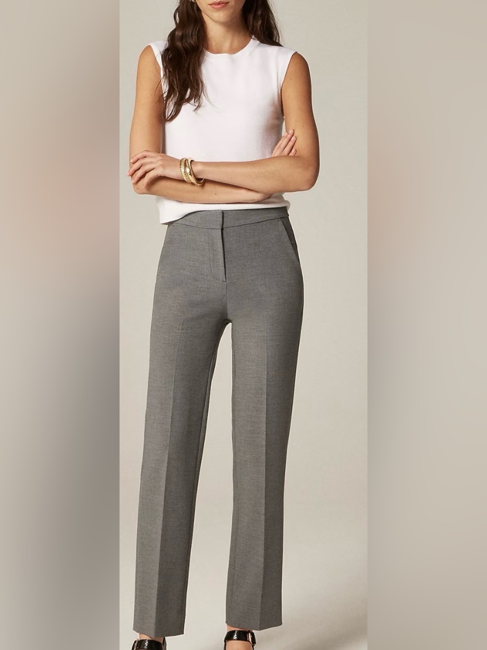 J. Crew Kate Gray Straight-Leg Trousers